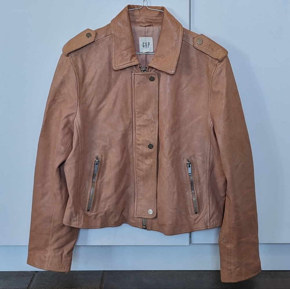 Gap Soft Pink Butter Soft Lamb Leather Feminine Biker Cropped Moto Jacket Size L